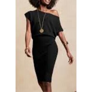 Banana Republic Black One-Shoulder Blouson Sheath Dress